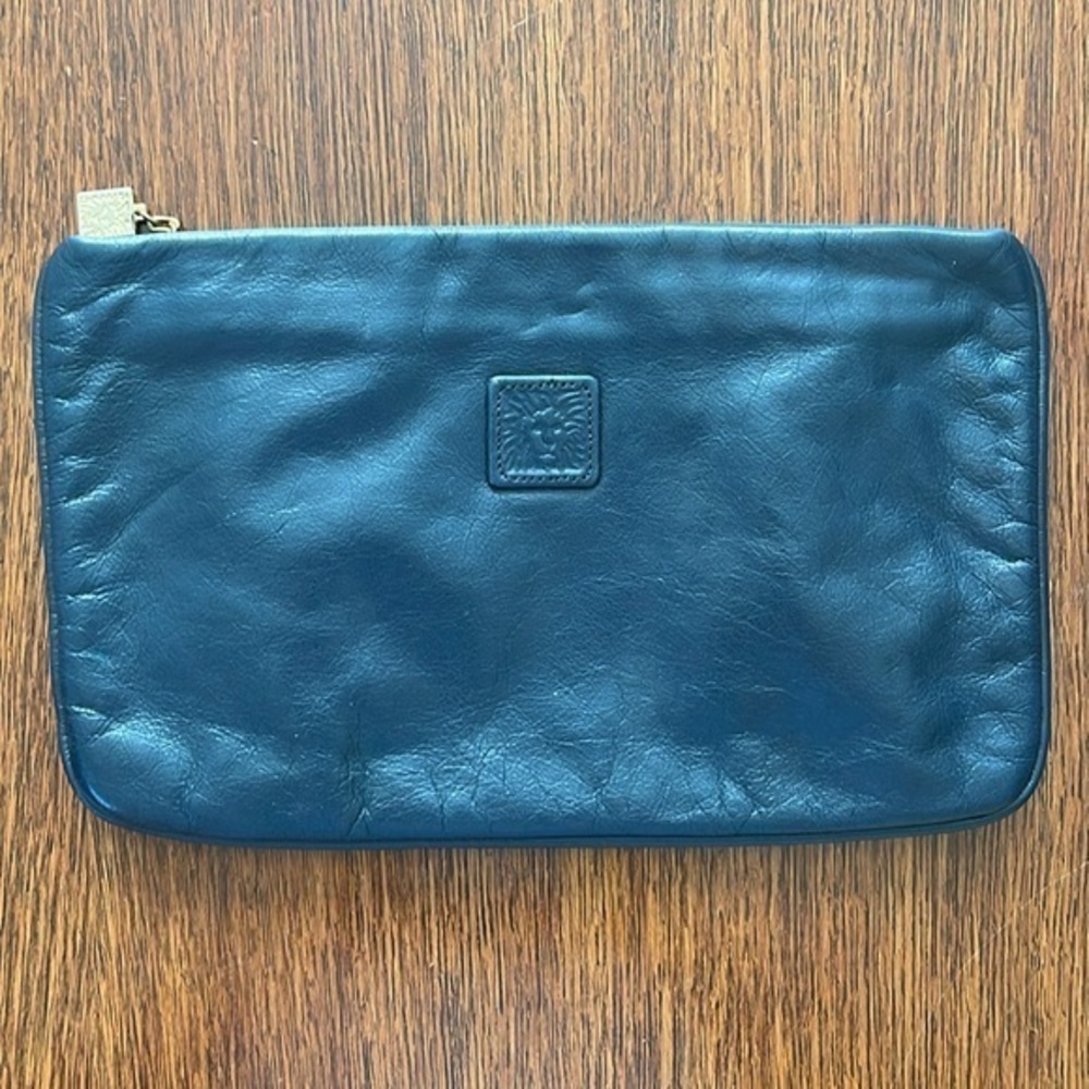 Anne Klein for Calderon Vintage Navy Blue Leather Clutch 70s 80s